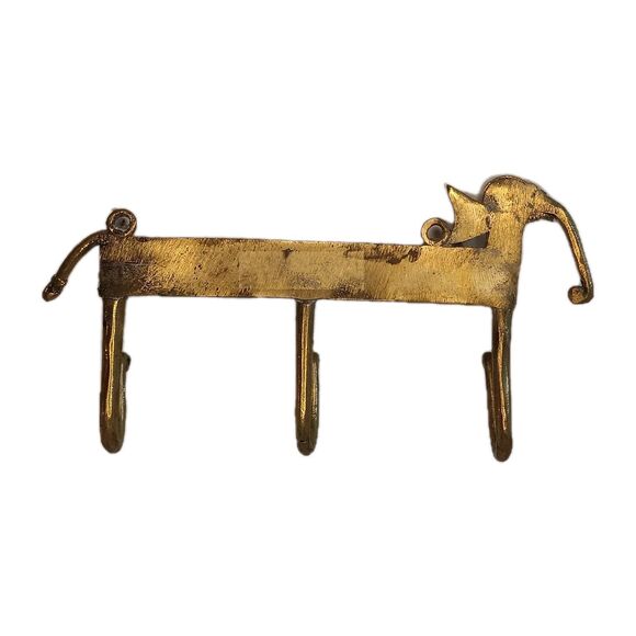 Vintage Brass Elephant Wall Key Hook Holder Dhokra Art Three Hooks  8.5" x 4" - Picture 3 of 13
